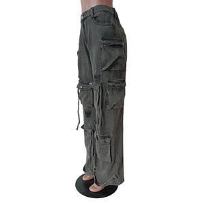 2024 donna con più tasche autunno inverno <span class=keywords><strong>Jeans</strong></span> vecchi pantaloni larghi da donna - Product Image 4
