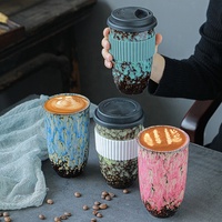 Tasse à café en céramique émaillée réactive, tasse de voyage isolée, tasse à café de voyage réutilisable avec couvercle isolant en Silicone
