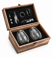 Ensemble cadeau de verres à vin sans pied avec logo personnalisé, coffret en bois avec 5 outils à vin, pour un cadeau personnalisé de mariage ou d'anniversaire de couple