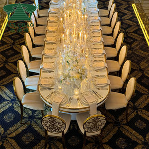 Silla de boda de banquete con marco de acero inoxidable con respaldo tallado de lujo - Product Image 5