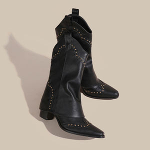 Stivale Texano Retrò Autunno Inverno 2024 da <span class=keywords><strong>Donna</strong></span> Impermeabile con Punta Sottile <span class=keywords><strong>Tacco</strong></span> e Fondo Spesso Stivaletto Casual da Cavaliere - Product Image 3