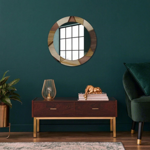 REHMAN CRAFT Handmade <b>Round</b> Brown Geometric Bone Inlay Wood <b>Bathroom</b> <b>Mirror</b> - Product Image 1