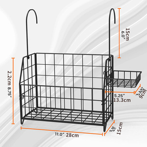 Hanging Bathroom <b>Storage</b> Basket Black Metal Mesh Organizer For <b>Shower</b> Toiletries With Drainage Hook Type Installation - Product Image 4