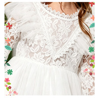 Robe de princesse blanche à manches bouffantes pour filles, robe de demoiselle d'honneur en dentelle et tulle pour enfants, robe de fête et de mariage