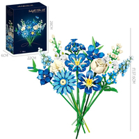 Jie Star JJ9240 Buket Bunga Biru Seri Warna Mawar Segar Mainan Ornamen untuk Anak-anak Hadiah Ulang Tahun Liburan Set Blok Bangunan
