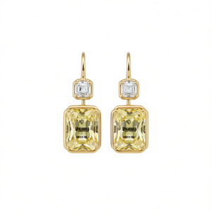 Pendientes Vheibulla con Diamantes Amarillos, Oro de 18k, Corte Cuadrado Elegante, Diamantes Naturales, Joyería Clásica para Mujer, para Bodas - Product Image 1