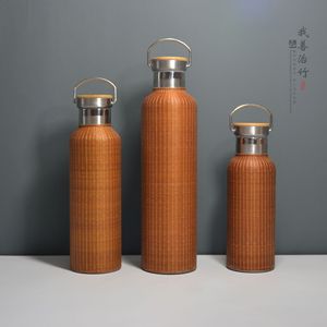 Handmade Bamboo Woven Stainless Steel <b>Thermos</b> <b>Bottle</b> 24H Insulation Gift Water Flask Straight Cup CT-01 - Product Image 2