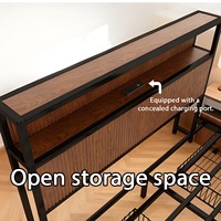 Lit de rangement moderne Queen Size avec tête de lit en bois de chêne, 4 tiroirs de rangement, port de charge USB, structure en acier robuste, design plateforme, facile à monter
