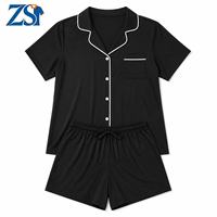 Setelan Piyama Wanita Musim Panas Zesheng Custom, Lengan Pendek, Pinggang Elastis, Baju Tidur Dua Potong, Loungewear, Rayon Lembut, Kerah Notch, Celana Pendek