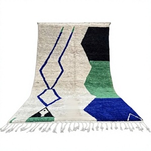 Hand-Knotted Woolen Moroccan Carpet Indian-Style Embroidered Design Washable Persian Rug Indoor Outdoor Use <b>By</b> ITHL - Product Image 1