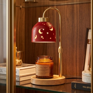 4 Colors Mid Century Cozy Bedroom Vanity Polished <strong>Gold</strong> Curved Arm Star Moon Candle Warmer Lamp with Twist Lock Height Adjustment - Product Image 1