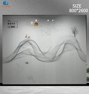 กระเบื้องพอร์ซเลนลายหินอ่อนหรูหราแบบใหม่ ขนาด 800x2600 มม. ผิวเงาขัดมัน 4 ชิ้น ลายต่อเนื่อง สำหรับผนังหลังทีวี - Product Image 1