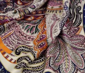 カスタム多色ペイズリーシルクスカーフ女性100% 桑シルク90x 90cm紫オレンジピンクブルー装飾高級ファッション - Product Image 2