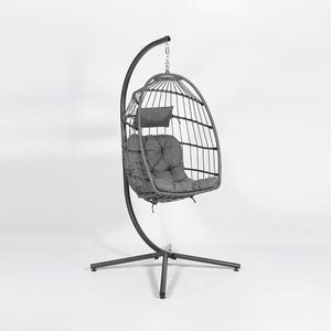 Fauteuil suspendu moderne pliable en rotin pour patio, jardin, chambre, hôtel, parc - Mobilier d'extérieur en métal - Product Image 4