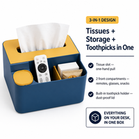 Boîte à mouchoirs en plastique bleu marine, distributeur de lingettes humides, porte-cure-dents, multifonction, grande capacité, PP, bureau, maison, logo personnalisé