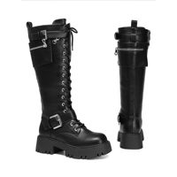 Bottes hautes à plateforme pour femmes OEM Bottes de moto gothiques à lacets Bottes hautes d'équitation à fermeture éclair à la mode