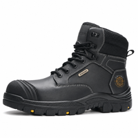 Bottes de sécurité AIMVVSEC à embout d'acier, tige en cuir véritable, anti-écrasement, semelle extérieure en caoutchouc PU antidérapante, semelle intermédiaire, pour travaux de construction