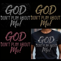 Autocollant thermocollant en strass avec citation religieuse chrétienne : « Dieu ne plaisante pas avec moi », design de t-shirt en strass, patch brillant à repasser