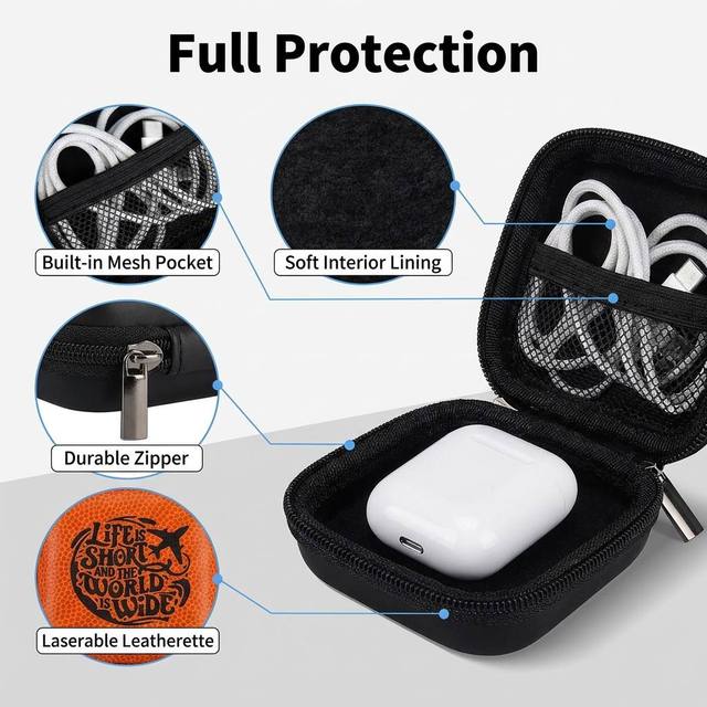 Blank Laser Faux Leather Earphone Case Wholesale Custom Leather Cable Storage Box Portable Wireless Earphone  Zipper Cases