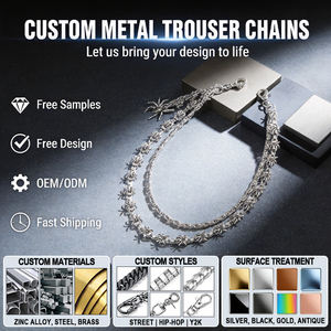 Cadena de Pantalones Gótica 3D de Alta Gama Personalizada con Araña, Cadena <span class=keywords><strong>Cubana</strong></span> Trenzada de Plata Vintage con Circones Negros para Decoración de Jeans - Product Image 1