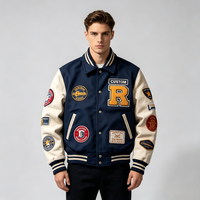 Veste universitaire vintage personnalisée style streetwear avec multiples patchs, lettres en chenille, mélange de laine, veste bomber universitaire, veste letterman pour homme