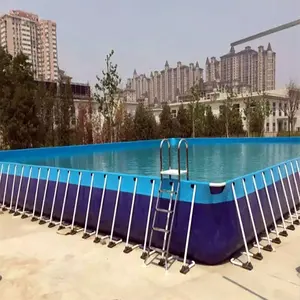 Comercial Rectangular al aire libre Metal marco grande diversión parque acuático piscina con sistema de filtración