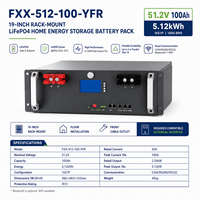 Batería de Almacenamiento de Energía LiFePO4 Integrada en Pared con BMS, 51.2V 100Ah 5.12kWh, 6000 Ciclos, Compatible con Conexión en Paralelo