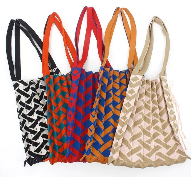 TS OEM ODM tas belanja Tote dapat dilipat rajutan berlipat kasual desain baru Fashion untuk wanita