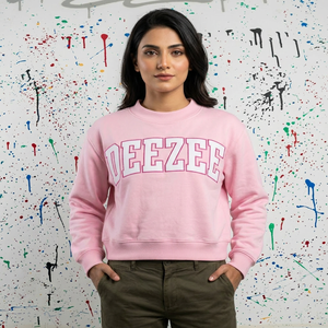 Sudadera con Capucha DEEZEE ROSA con Apliques Bordados en BLANCO, Media Cremallera, CLUSH SPORTS, 100% Algodón Velour, Oversize, Invierno, Digital - Product Image 1