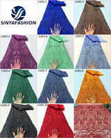 Tissu en dentelle Sinya de luxe, 5 yards, fait main, perlé, à sequins, bleu roi, broderie lourde, en tulle, pour robe de mariée africaine ou de soirée