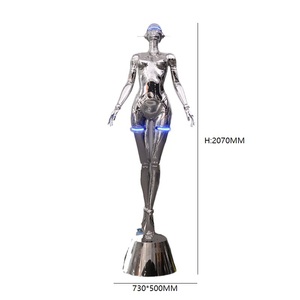 2023 Neues Design Frauen-Mannequin Deko-Ornamente für Geschäfte Polierte Metallische Oberfläche Sexy Roboter Punk Göttin Skulptur Stehlampe - Product Image 2