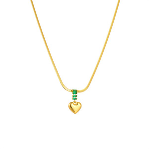 Heart Pendant Necklace Stainless Steel Green Gemstone Chain Clavicle Jewelry Gift - Product Image 5