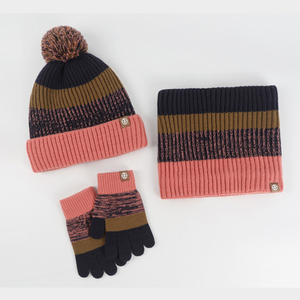 Bonnet <span class=keywords><strong>d</strong></span>'<span class=keywords><strong>hiver</strong></span> pour enfants, ensemble de gants et foulards pour garçons et filles de 2 à 10 ans, bonnet doublé en polaire avec pompon, cache-cou en tricot - Product Image 5