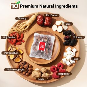 Thé aux dix trésors au ginseng, thé chinois naturel à base de plantes pour nettoyer les reins et détoxifier, sans additifs, mélange d'ingrédients de qualité supérieure (30 sachets/1 paquet) - Product Image 2