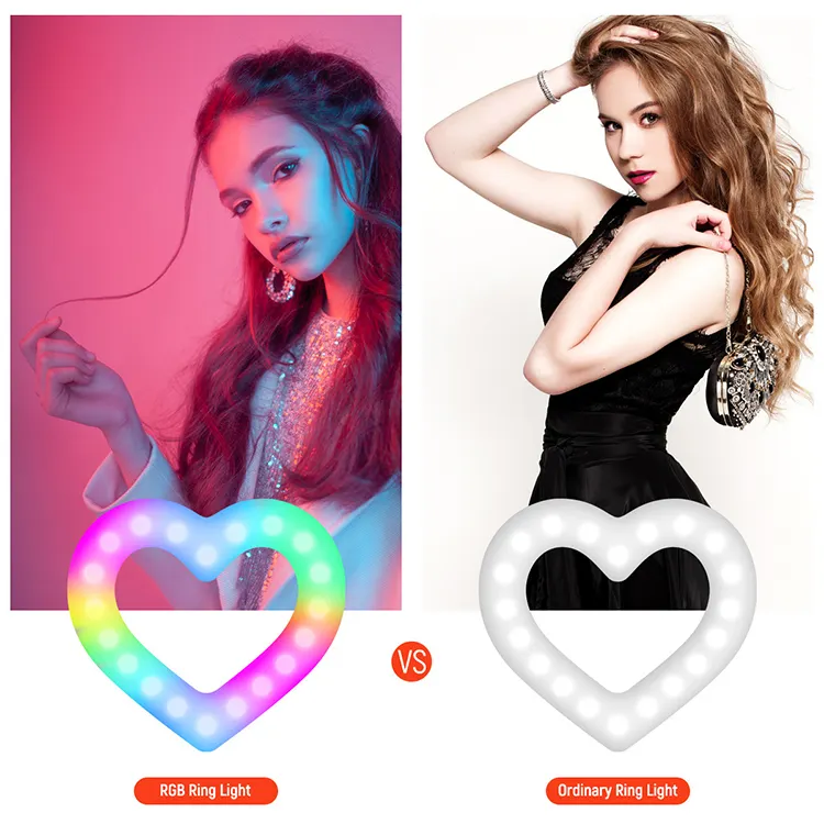 Photographic Lighting 6 inch RGB Flashing Lamp Selfie LED Heart Shaped Ring Light with Tripod