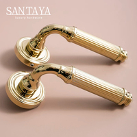 Poignée de porte Santaya en laiton plaqué or PVD, ensemble de serrure de porte intérieure traditionnelle pour chambre à coucher, fonctionnement silencieux et installation facile