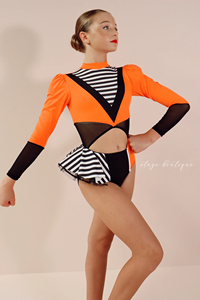 Traje de Danza Jazz/Tap para Niña, Color Amarillo Neón, Tela <span class=keywords><strong>con</strong></span> Rayas, <span class=keywords><strong>con</strong></span> Falda, Traje de Ballet para Actuaciones en Escenario - Product Image 4