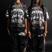 Ensemble streetwear surdimensionné personnalisé d'été respirant avec chaîne en métal maille camouflage imprimé sur toute la surface pantalon de survêtement pour hommes deux pièces