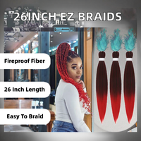Vente en gros de mèches synthétiques Yaki lisses pré-étirées de 26 pouces, double trame, EZ Braids, ignifuges et colorées pour tresses