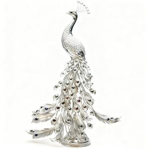 Sculpture de paon à queue en éventail élégante personnalisée avec des détails incrustés en acier inoxydable Décoration de luxe - Product Image 2