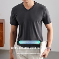T-shirt d'été décontracté pour homme en soie glacée modale, nouveau modèle 2026, blanc uni, à manches courtes, col en V, coupe décontractée, anti-humidité