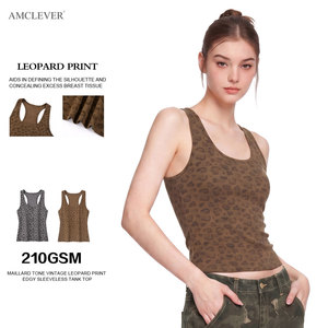 Débardeur imprimé léopard à col ras du cou et dos <span class=keywords><strong>rasoir</strong></span>, effet amincissant rétro, style streetwear tendance, crop top, t-shirt court à col en U - Product Image 4
