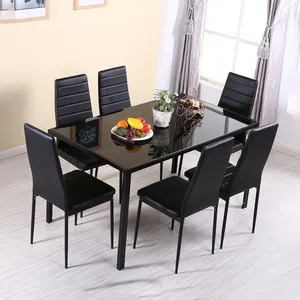 Bazhou factory cheap contemporary dinner table dinning room furniture 4 6 seaters modern glass dining table sets with chairs