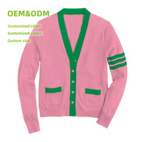 Personnalisé Sororité Acrylique Jacquard Pull En Tricot Logo À Manches Longues Brodé Patch Uniforme Varsity Cardigan Pull Wome
