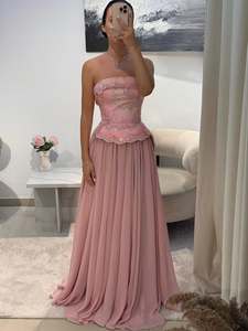 Abito da Sera Senza Spalline Ruolai WL150 in Chiffon con Paillettes, Stile Arabo, Linea A, Senza Maniche, a Strati, Elegante Abito Formale da Donna - Product Image 1