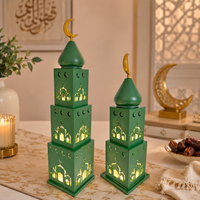 Lanterne de Ramadan Pafu, décoration Eid Mubarak, porte-bougie en métal LED en forme de mosquée, décoration islamique pour la maison