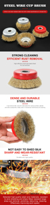 2.5 pouces fil métallique tasse <span class=keywords><strong>brosse</strong></span> épaisse tressé fil roue pour meulage et polissage, cuivre plaqué acier fil matériel 14mm trou - Product Image 6