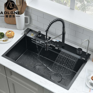 Popular fregadero de cocina de granito compuesto de lavabo único Negro Grande escurridor de un solo cuenco cuadrado con diseño de un orificio - Product Image 5