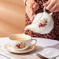 Service à thé britannique Hausweet pour une personne, théière en porcelaine plaquée or, tasse et soucoupe, coffret cadeau de thé de qualité supérieure, respectueux de l'environnement, thé, café