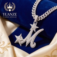 Pendentif de luxe en argent sterling S925 plaqué or 18 carats avec moissanite VVS, lettre M personnalisée, étoile filante, collier hip-hop glacé, breloque